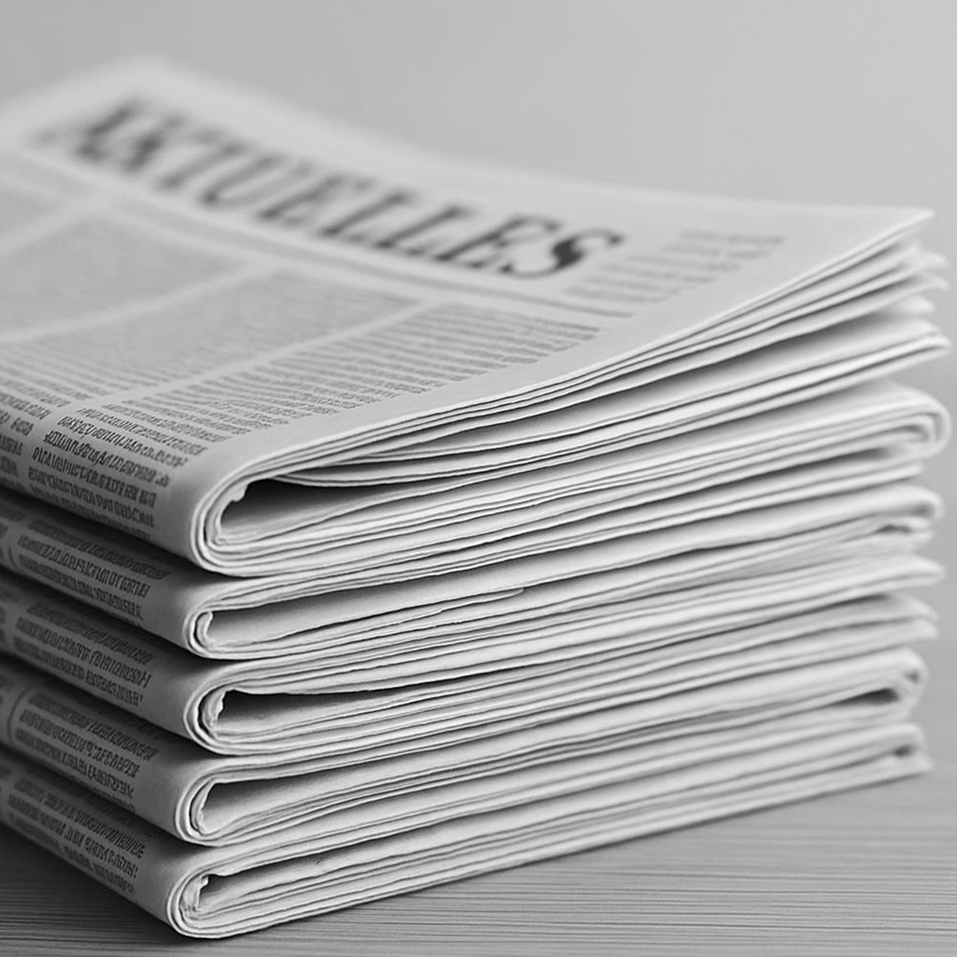 Zeitungsstapel vor grauem Hintergrund
